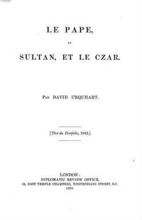 Le pape, le sultan, et le czar