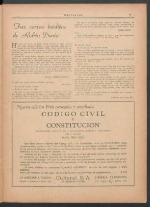 Tres cartas inéditas de Rubén Darío