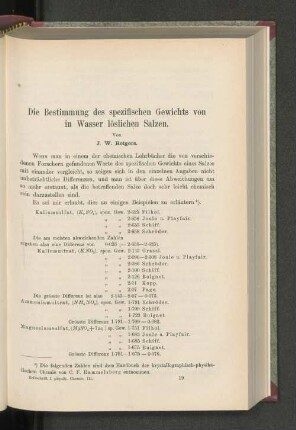 Die Bestimmung des spezifischen Gewichts von in Wasser löslichen Salzen.