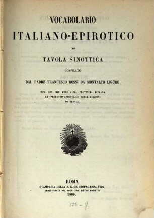 Vocabolario italiano-epirotico con tavola sinottica compilato da Francesco Rossi