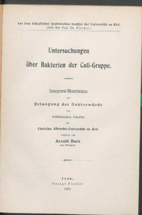 Untersuchungen über Bakterien der Coli-Gruppe