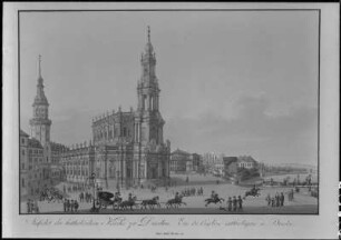 Ansicht der Katholischen Kirche zu Dresden (Vue de l'église catholique à Dresde) : Dresden, Hofkirche, Kutsche, Stich