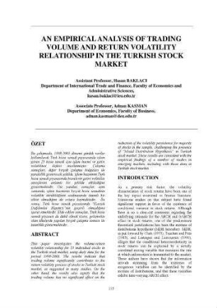 An Empirical Analysis Of Trading Volume And Return Volatility Relationship In The Turkish Stock Market
