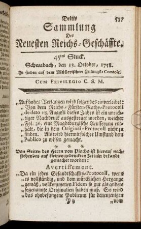 45tes Stuck. Schwabach, den 13. October, 1758.