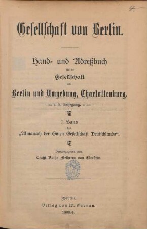 3.1893/94: Gesellschaft von Berlin : Hand- und Adreßbuch für die Gesellschaft von Berlin und Umgebung, Charlottenburg