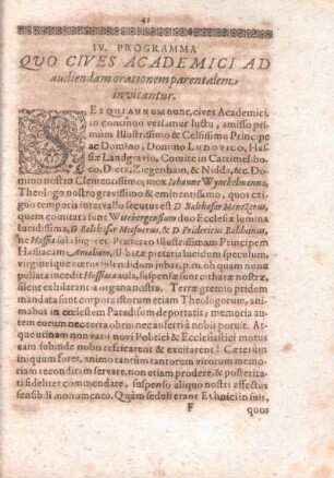 IV. Programma Quo Cives Academici Ad audiendam orationem parentalem invitantur.