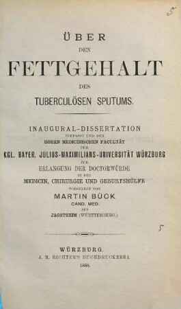 Über den Fettgehalt des tuberculösen Sputums