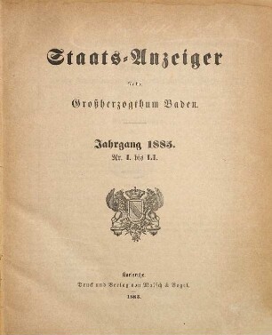 Staatsanzeiger für das Großherzogtum Baden. 1885