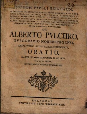 De Alberto Pulchro, burggravio Norimb. ... oratio