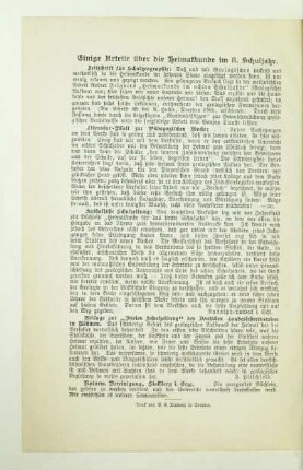 Einige Urteile über die Heimatkunde im 8. Schuljahr [Rezensionen]