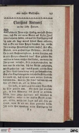 [Briefwechsel des Fräuleins Clarisse mit Lady Hariote]