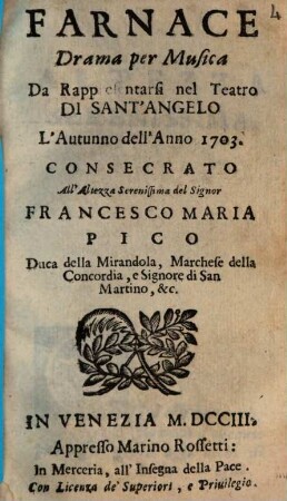 Farnace : Drama per Musica