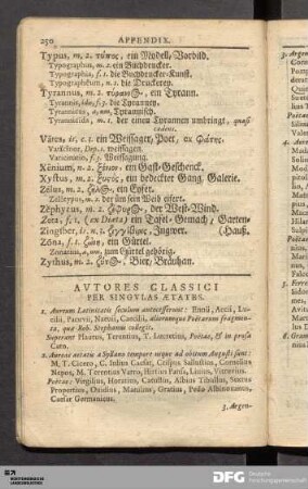 Avtores Classici Per Singvlas Ætates.