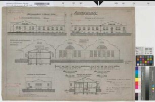 Revisionszeichnung: Abfertigungsgebäude für Bahnhof Hamm, Blatt 3: Ansichten, Schnitte, M. 1:100 Hga, Sknr.: 2, Fanr.: 1, Bunr.: 1