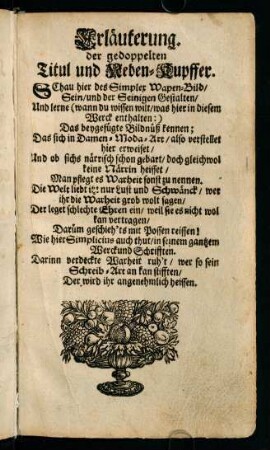 Erläuterung der gedoppelten Titul und Neben-Kupffer