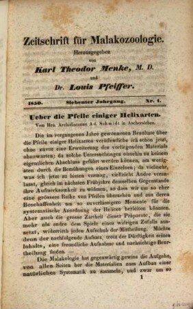 Zeitschrift für Malakozoologie, 7. 1850 (1851)