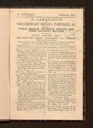 A catalogue of parliamentary reports, pamphlets etc., relating to public health, drainage, sewage, and other sanitary matters