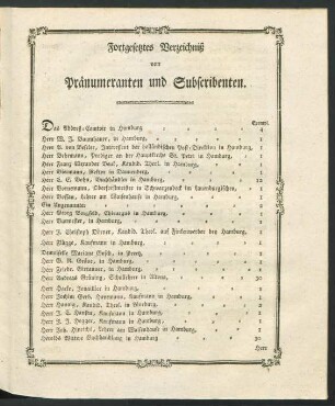 Fortgesetztes Verzeichniß von Praenumeranten und Subscribenten.