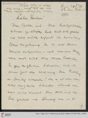 Nachlass Gustav Radbruch. Korrespondenz Hermann Kantorowicz/Gustav Radbruch: Brief von Hermann Kantorowicz an Gustav Radbruch