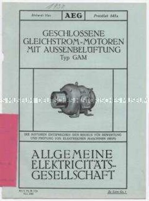 Geschlossene Gleichstrom-Motoren mit Aussenbelüftung Typ GAM (O) (Preisblatt 141a)