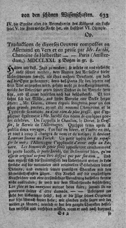 Traduction de diverses oeuvres en allemand en vers et en prose.