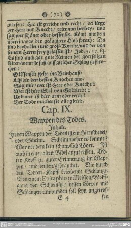 Cap. IX. Wappen des Todes