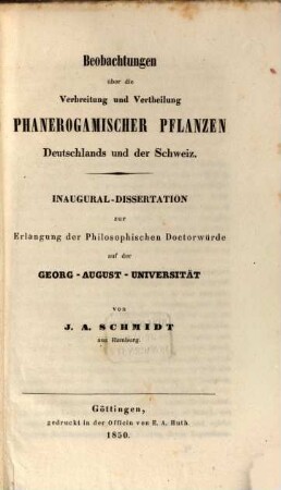 Beobachtungen über die Verbreitung u. Vertheilung phanerogamischer Pflanzen Deutschlands u. der Schweiz