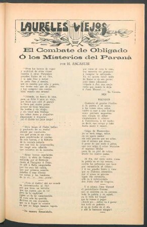 Laureles viejos _ El combate de obligado ó los místerios del Paraña