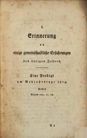Zwey Andachten am ersten Tage des Jahres und bey der Verpflichtung der Freywilligen des Herzogthums Gotha am 18. Januar 1814