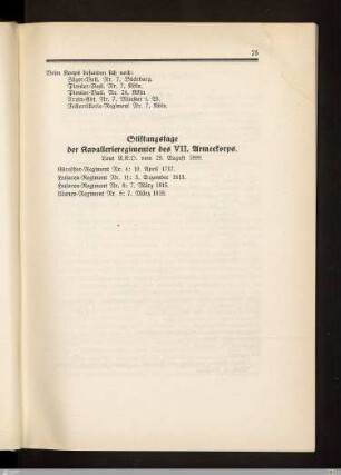 Stiftungstage der Kavallerieregimenter des VII. Armeekorps