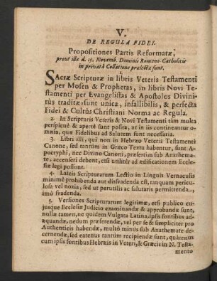 V. De Regula Fidei.