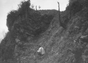 Am Berghang : Mann an einem Berghang mit Vegetation