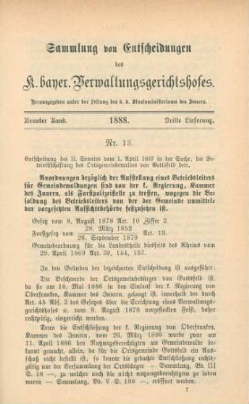 Neunter Band. 1888. Dritte Lieferung. - Nr. 13. - Nr. 23.