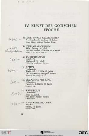 IV. Kunst der Gotischen Epoche (Nr. 138-169)