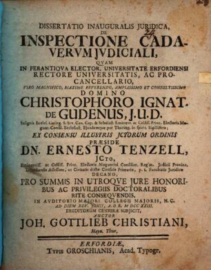 Diss. inaug. iur. de inspectione cadaverum iudiciali