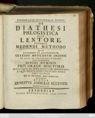 Dissertatio Inavgvralis Medica De Diathesi Phlogistica Sive Lentore, Eivsqve Medendi Methodo