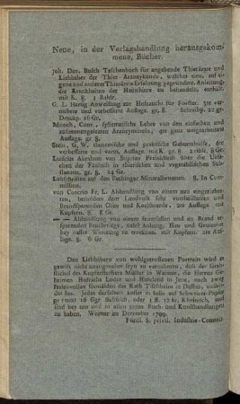 Neue, in der Verlagshandlung herausgekommene, Bücher.