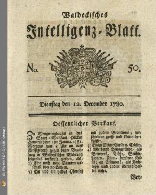 No. 50, Dienstag den 12. December 1780