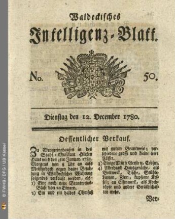 No. 50, Dienstag den 12. December 1780