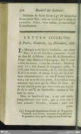 Lettre CCCCXCVIII. A Paris, Vendredi, 24. Décembre, 1688