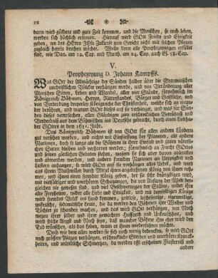 V. Prophezeyung D. Johann Kampffs