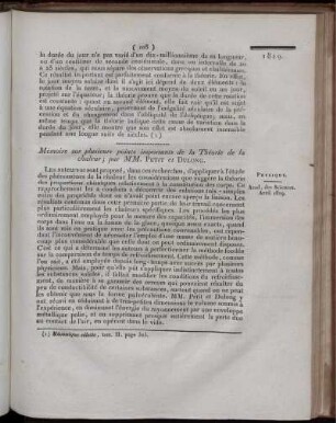 Mémoire sur plusieurs points importants de la Théorie de la chaleur;