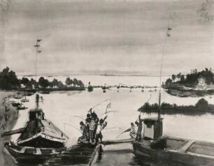 Angler im Bija von Gerhard Stengel; Aquarell, 49 x 62 cm. 1958