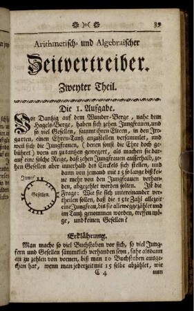 Arithmetisch- und Algebraischer Zeitvertreiber. Zweyter Theil.