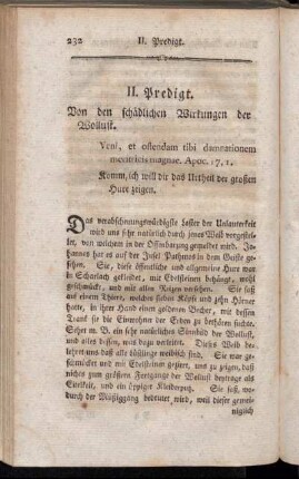II. Predigt. Von den schädlichen Wirkungen der Wollust.