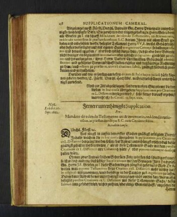 Fernere unterthänigste Suppl[i]cation Pro Mandato de edendo Testamento ... [u. a.]