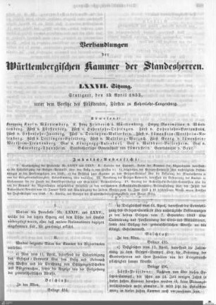 77. Sitzung, Stuttgart, 13.4.1853
