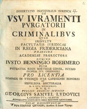 Dissertatio inavgvralis ivridica de vsv ivramenti pvrgatorii in criminalibvs
