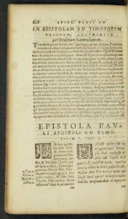 In Epistolam Ad Timotheum Priorem Argumentum ...