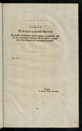 1-5, Volumen I. Denunciations=Acten